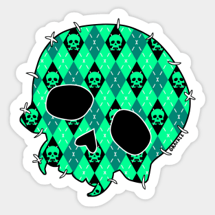 Teal Argyle Skull Sticker